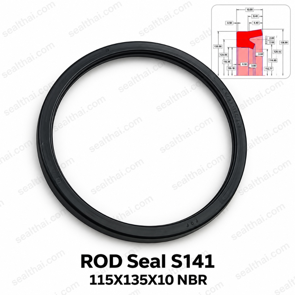 งานกลึงซีล CNC ROD Seal S141 DS141 ขนาด 115x135x10 mm วัสดุ NBR 85 Shore A โดย SEALTHAI