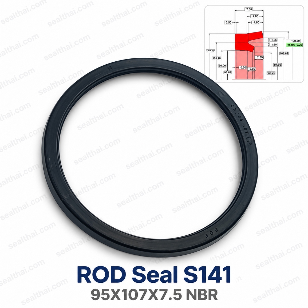 งานกลึงซีล CNC ROD Seal S141 DS141 ขนาด 95x107x7.5 mm วัสดุ NBR 85 Shore A โดย SEALTHAI