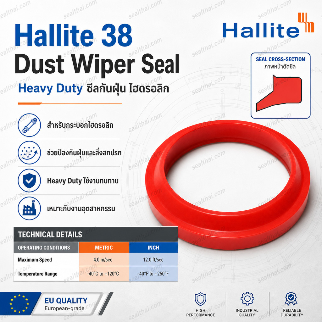 Hallite 38 ID 115 mm Dust Wiper Seal ซีลกันฝุ่น Heavy-Duty OD 127.2 mm H38 Wiper TPE — สเปกวิศวกรรม ตารางขนาด (ID×OD×THK) และวิธีเลือกใช้งาน
